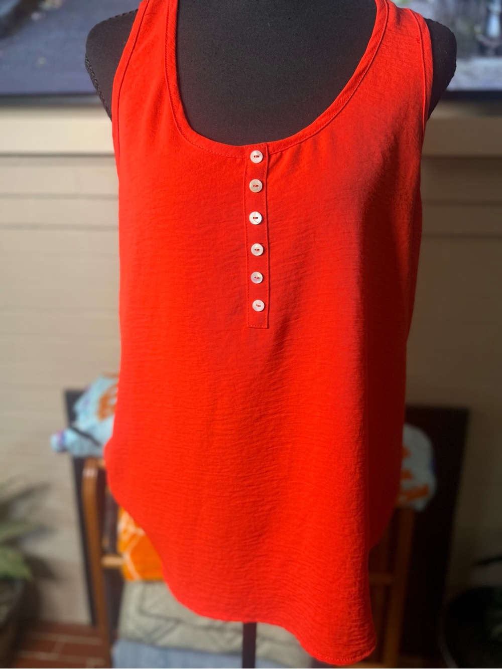 Classic Orange Sleeveless Henley Tank Top